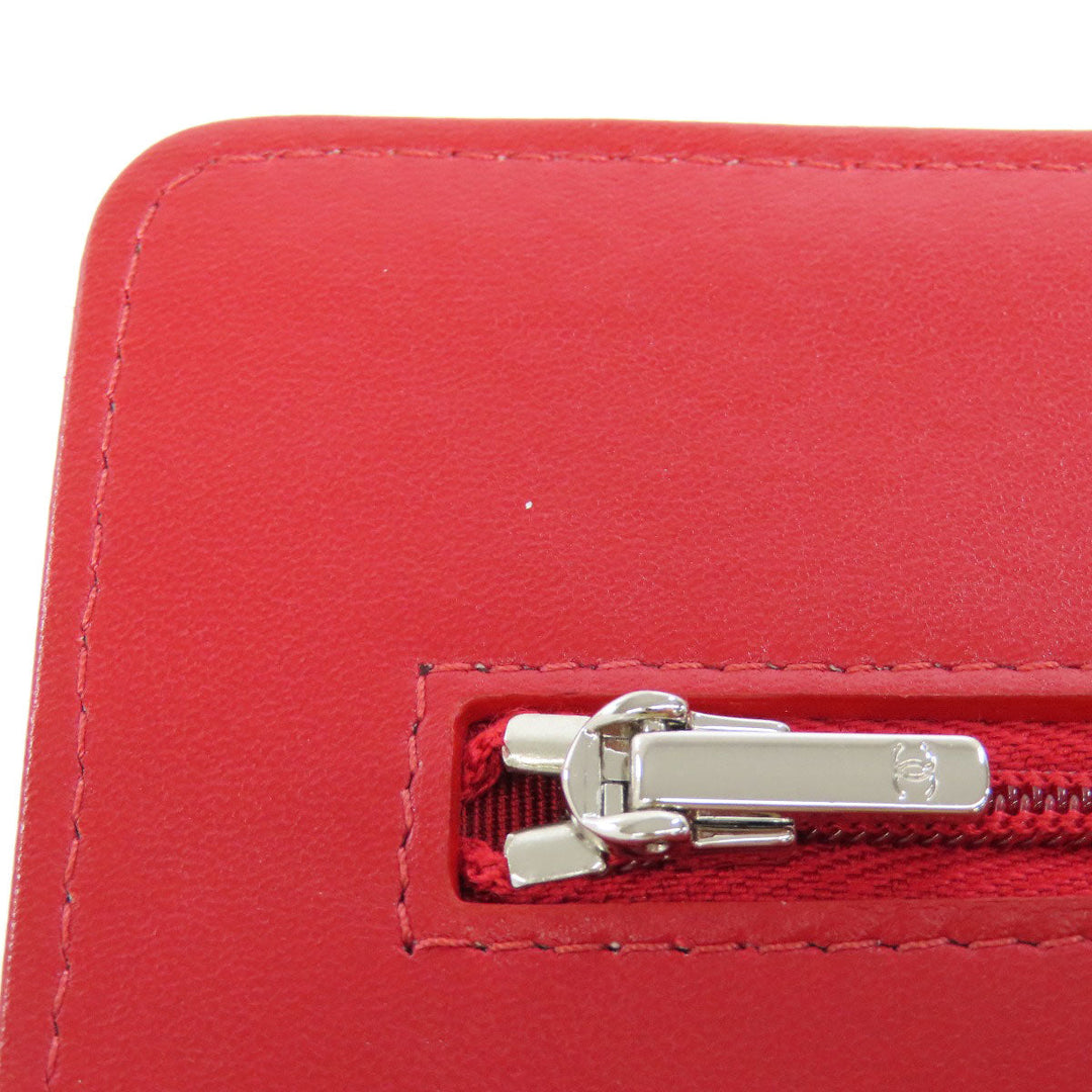 CHANEL Shoulder Bag lambskin Red Chain Wallet COCO Mark SilverMetal Women Used Authentic