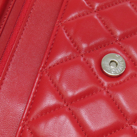 CHANEL Shoulder Bag lambskin Red Chain Wallet COCO Mark SilverMetal Women Used Authentic