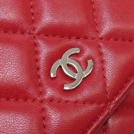 CHANEL Shoulder Bag lambskin Red Chain Wallet COCO Mark SilverMetal Women Used Authentic