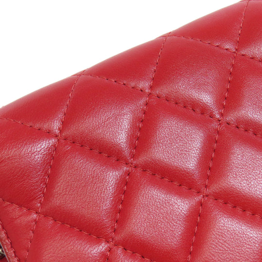 CHANEL Shoulder Bag lambskin Red Chain Wallet COCO Mark SilverMetal Women Used Authentic