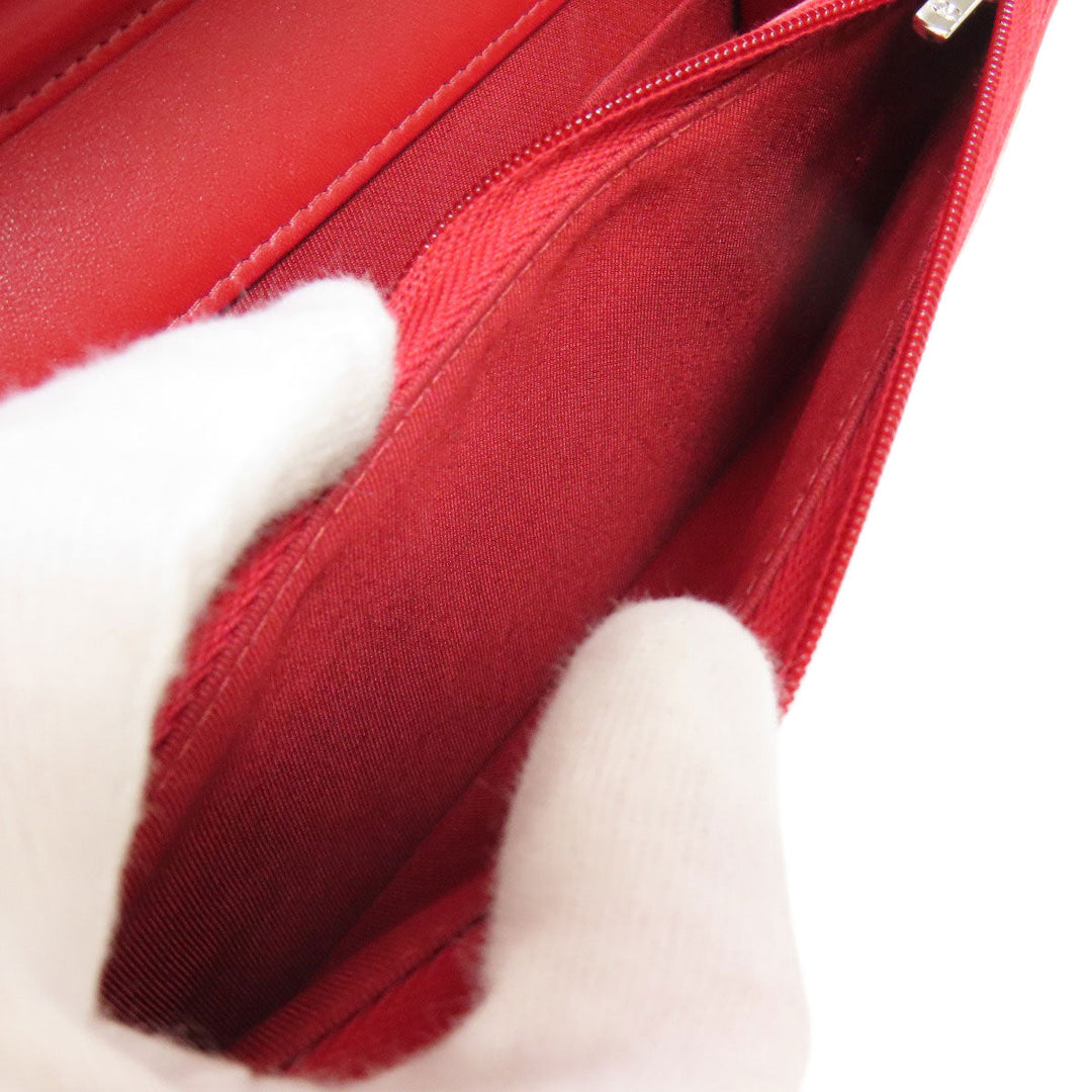 CHANEL Shoulder Bag lambskin Red Chain Wallet COCO Mark SilverMetal Women Used Authentic