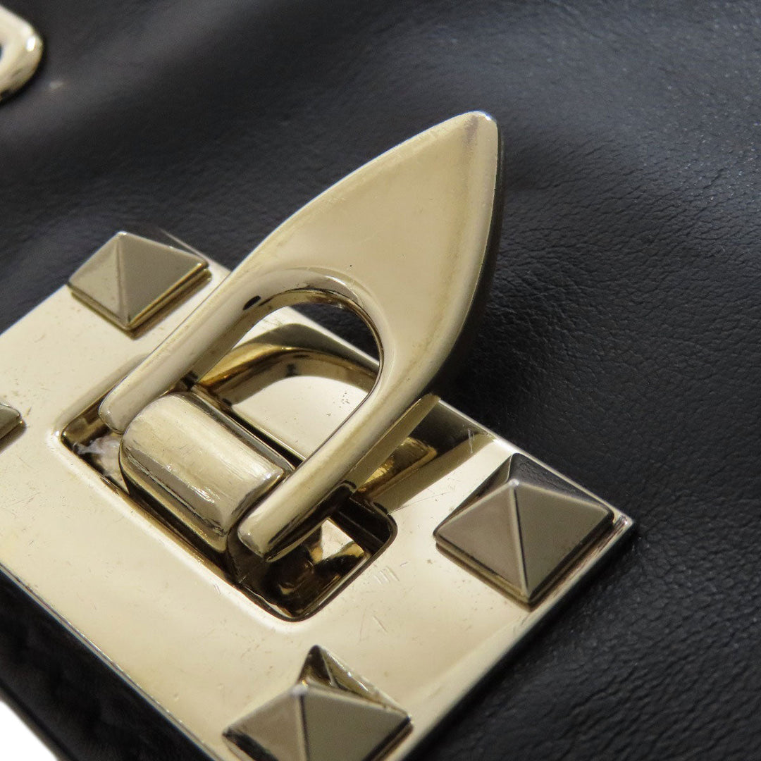 VALENTINO Handbag leather black Studs 2WAY Women Used Authentic