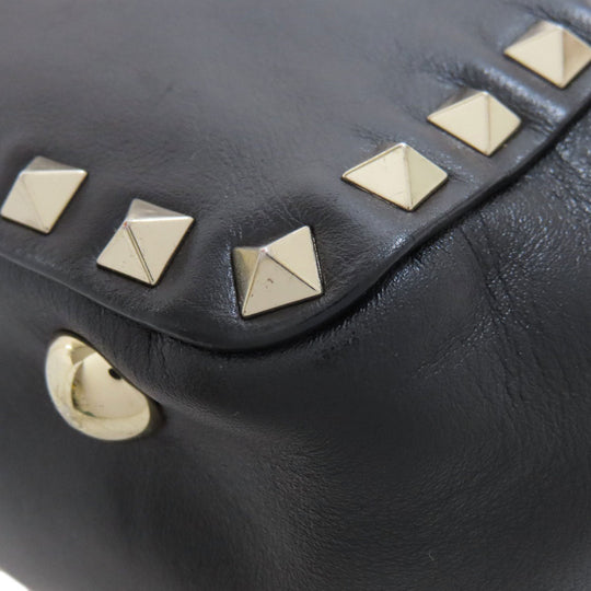 VALENTINO Handbag leather black Studs 2WAY Women Used Authentic