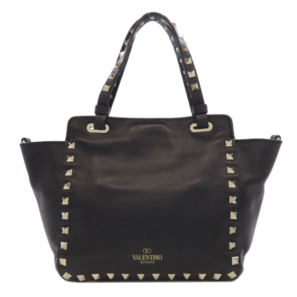 VALENTINO Handbag leather black Studs 2WAY Women Used Authentic