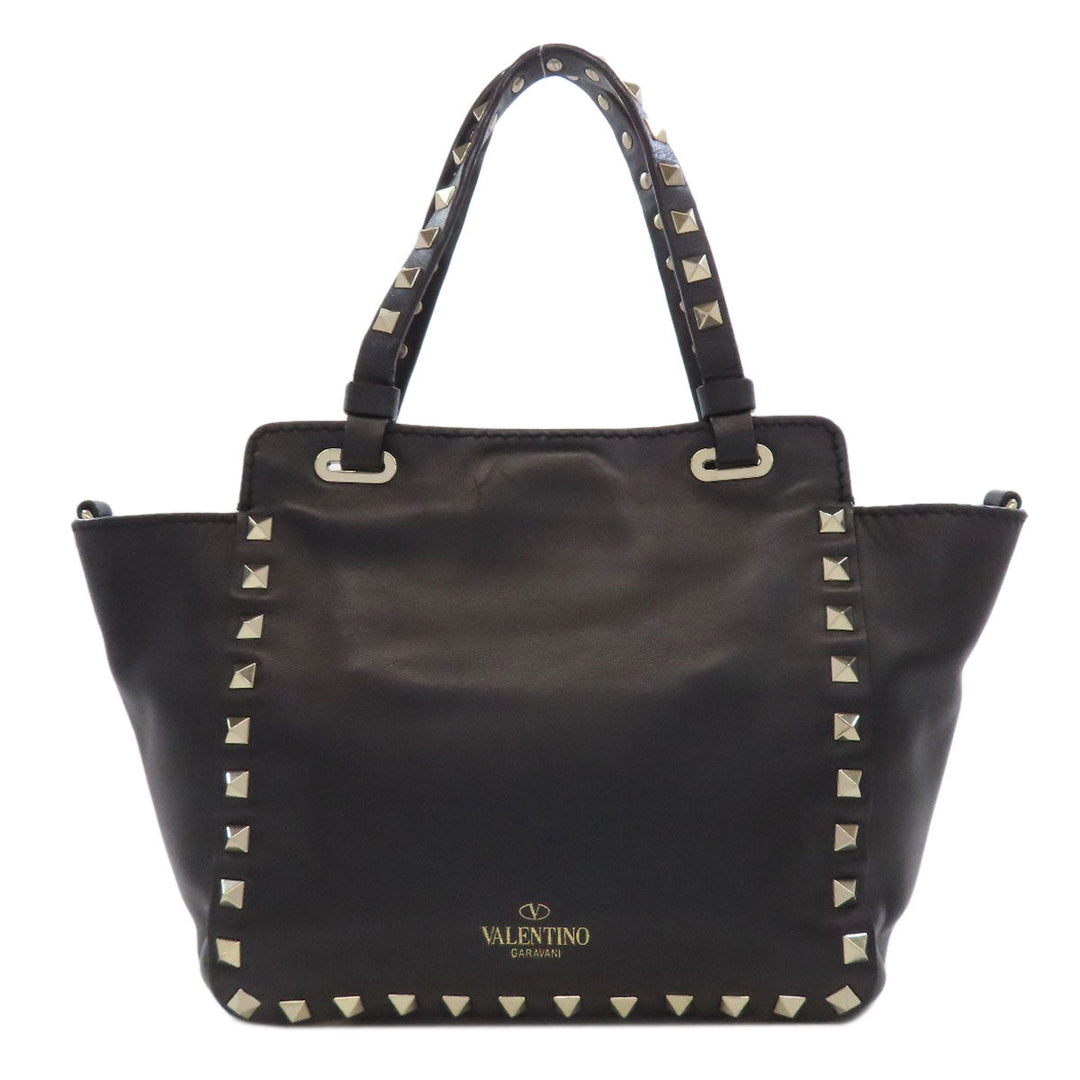 VALENTINO Handbag leather black Studs 2WAY Women Used Authentic
