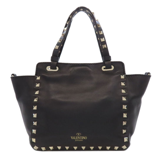 VALENTINO Handbag leather black Studs 2WAY Women Used Authentic