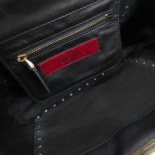 VALENTINO Handbag leather black Studs 2WAY Women Used Authentic