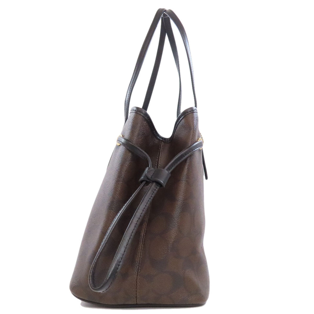 COACH Tote Bag F57842 PVC Brown Signature Women Used Authentic