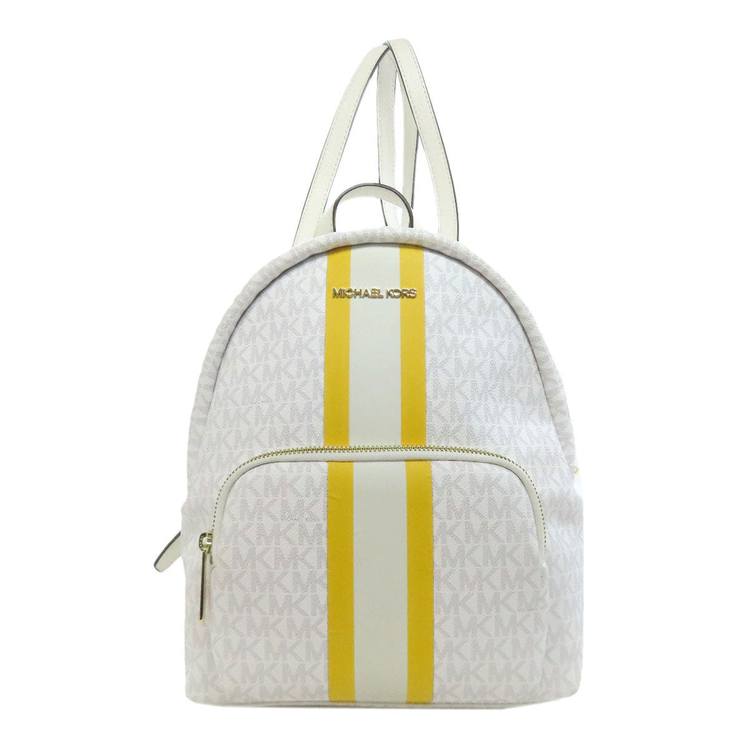 MICHAEL KORS Backpack PVC white MK Signature Stripes Women Used Authentic