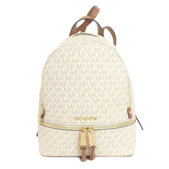 MICHAEL KORS Backpack PVC white Rear MK Signature Women Used Authentic