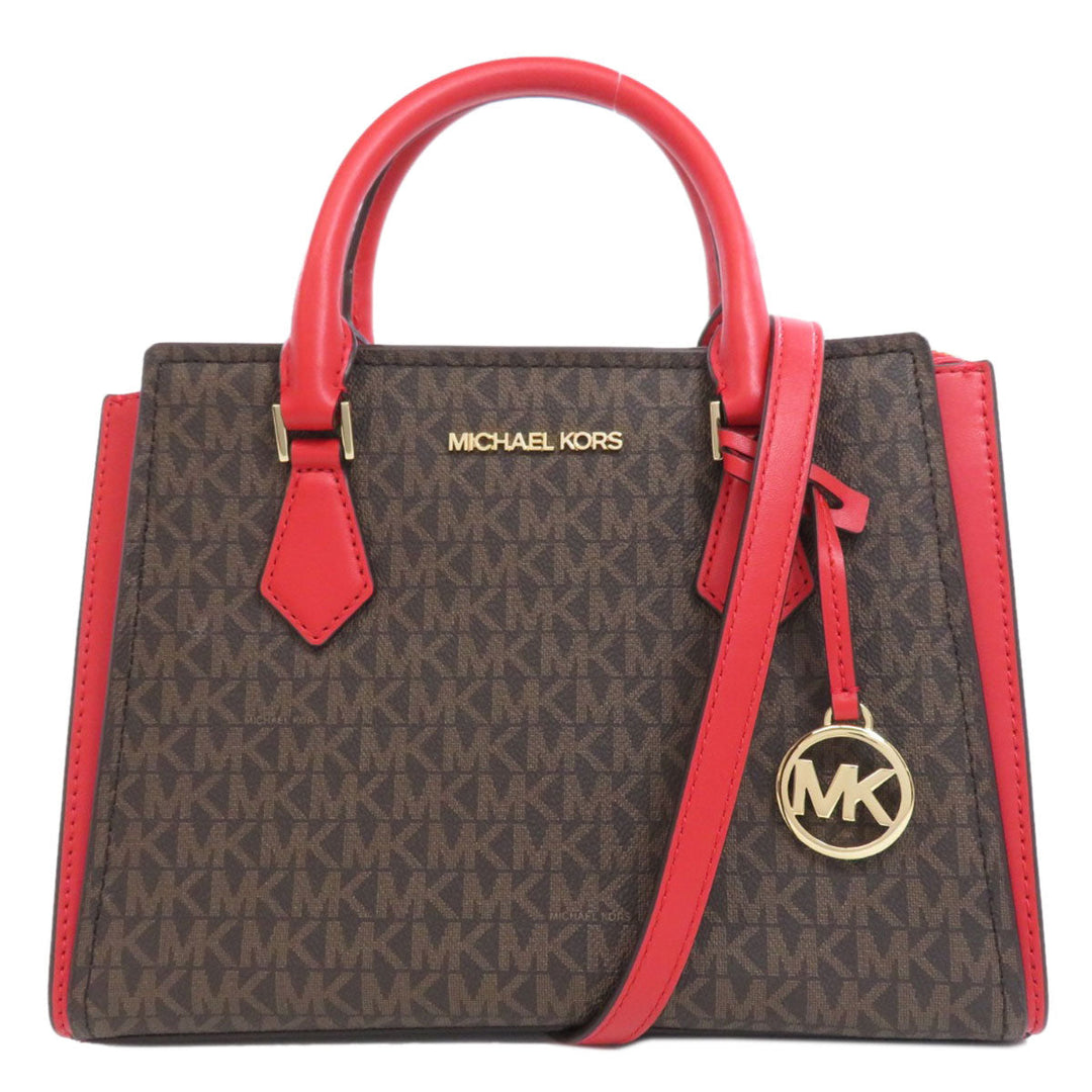 MICHAEL KORS Handbag PVC Brown MK Signature 2WAY Women Used Authentic