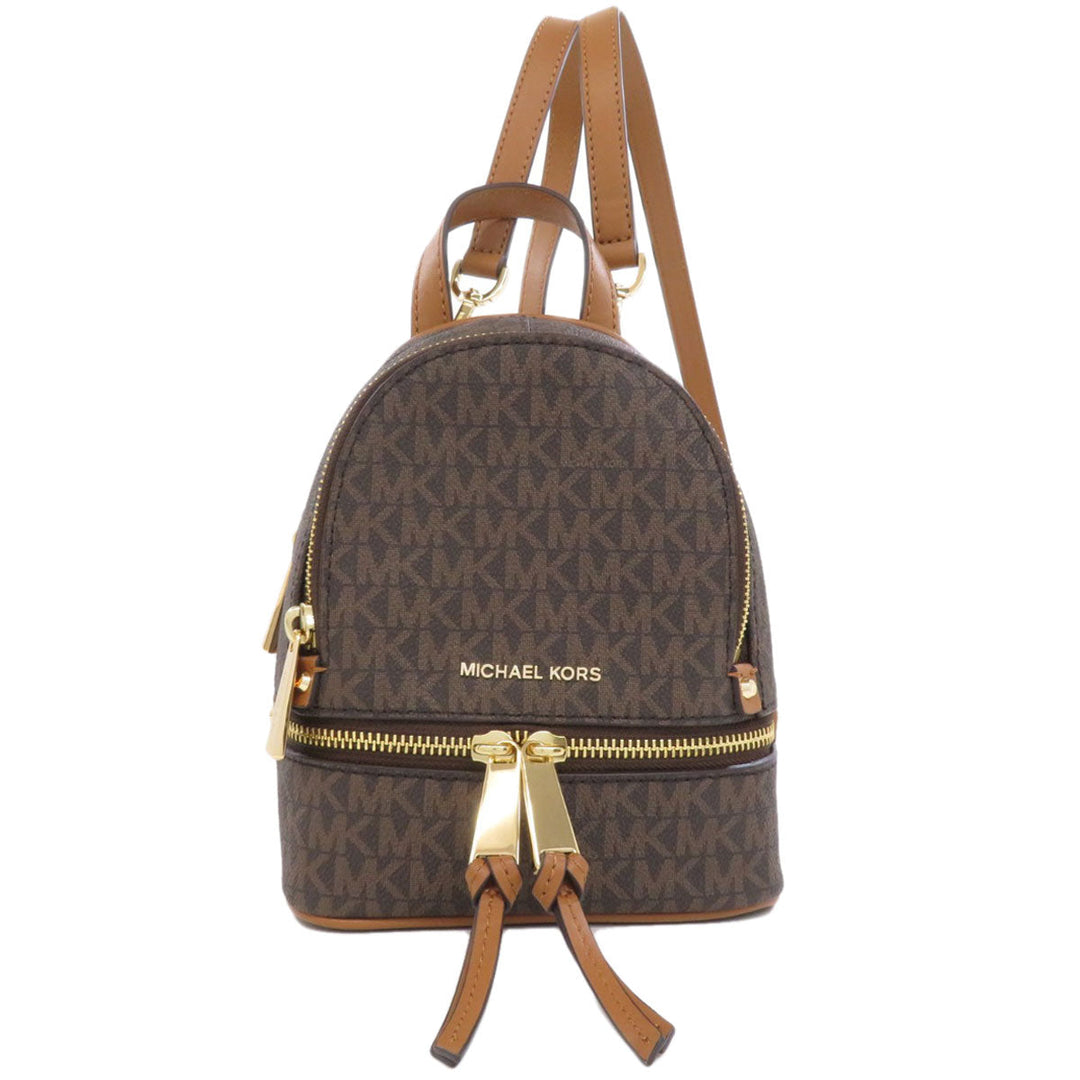 MICHAEL KORS Backpack PVC Brown Rear zip MK signature Women Used Authentic