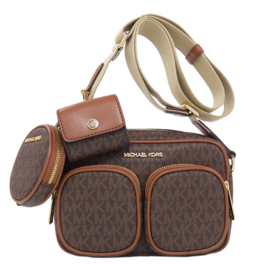 MICHAEL KORS Shoulder Bag PVC Brown MK signature Women Used Authentic