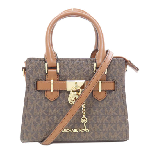 MICHAEL KORS Handbag PVC Brown MK Signature 2WAY Women Used Authentic