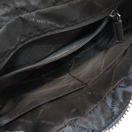 MICHAEL KORS Shoulder Bag leather Navy logo Women Used Authentic