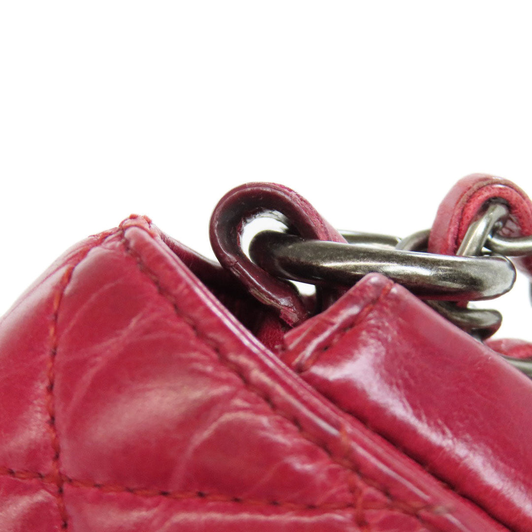 CHANEL Shoulder Bag Calfskin Red ChainShoulder Boy Chanel SilverMetal Women Used Authentic