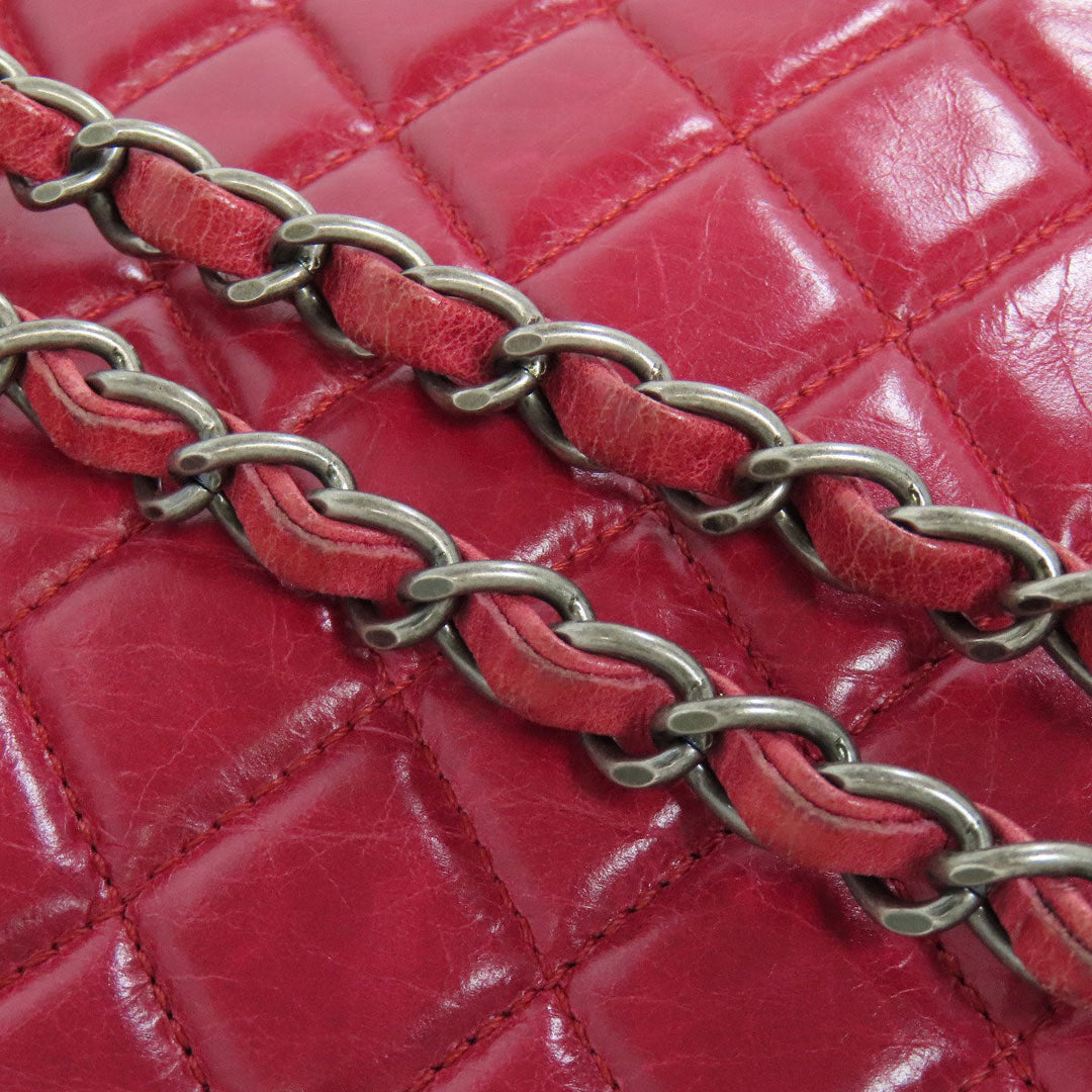 CHANEL Shoulder Bag Calfskin Red ChainShoulder Boy Chanel SilverMetal Women Used Authentic
