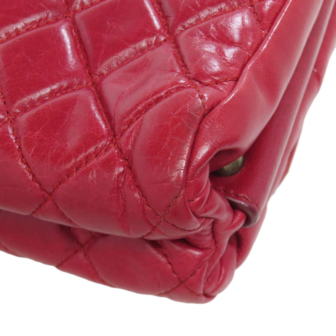 CHANEL Shoulder Bag Calfskin Red ChainShoulder Boy Chanel SilverMetal Women Used Authentic
