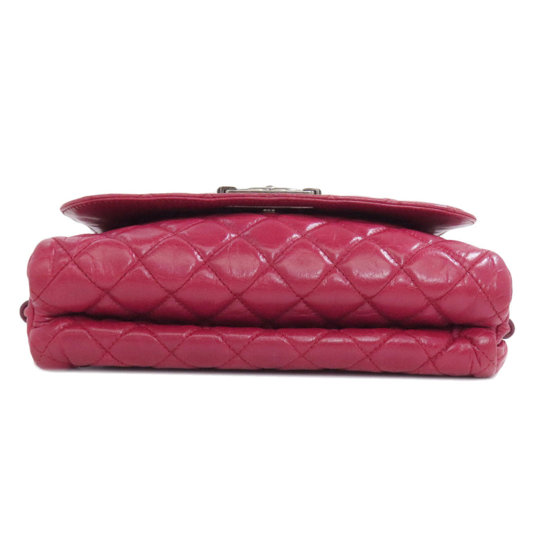 CHANEL Shoulder Bag Calfskin Red ChainShoulder Boy Chanel SilverMetal Women Used Authentic
