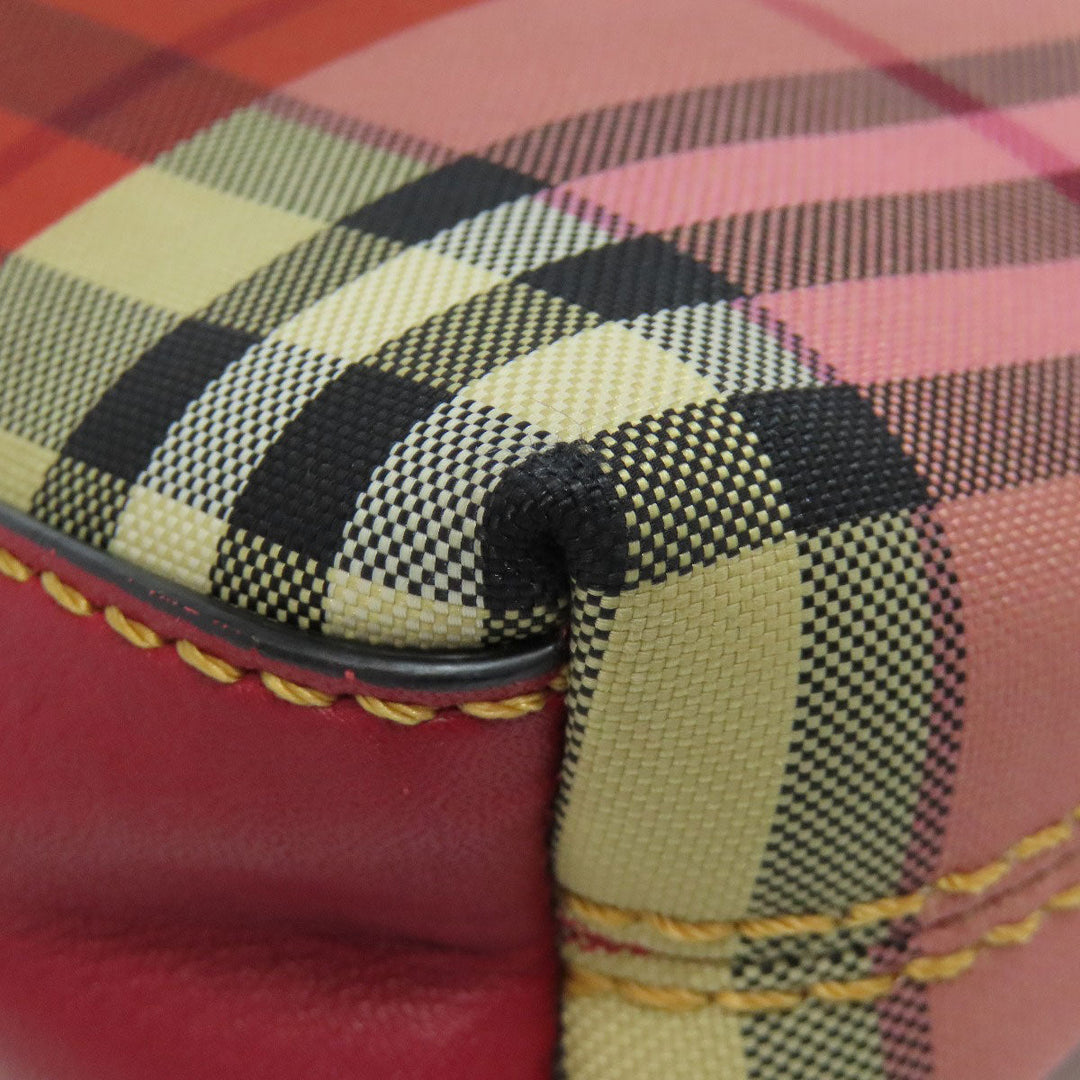 BURBERRY Shoulder Bag canvas Red Check Pattern Women Used Authentic