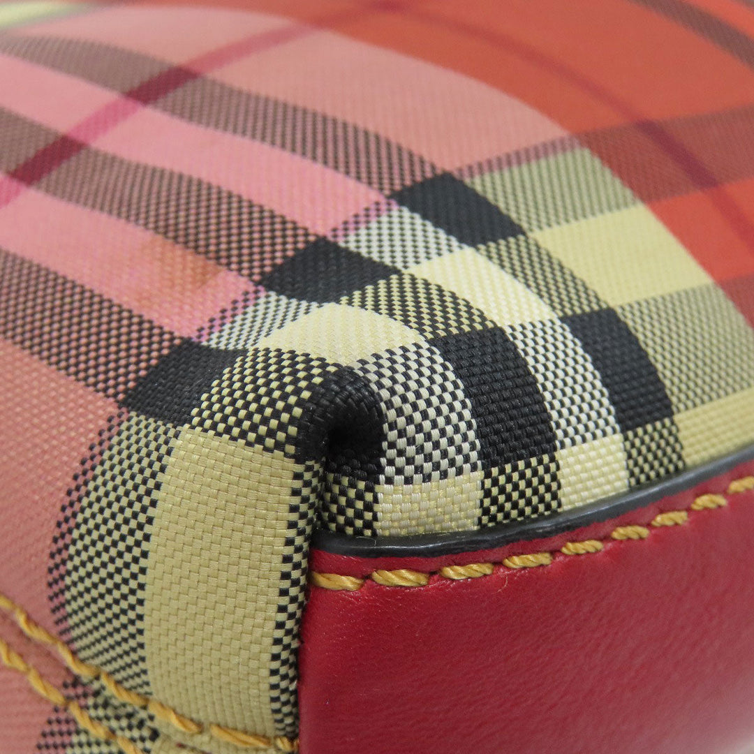 BURBERRY Shoulder Bag canvas Red Check Pattern Women Used Authentic