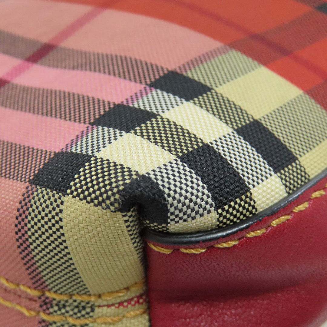 BURBERRY Shoulder Bag canvas Red Check Pattern Women Used Authentic