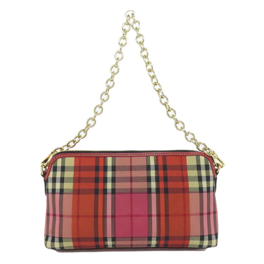 BURBERRY Shoulder Bag canvas Red Check Pattern Women Used Authentic