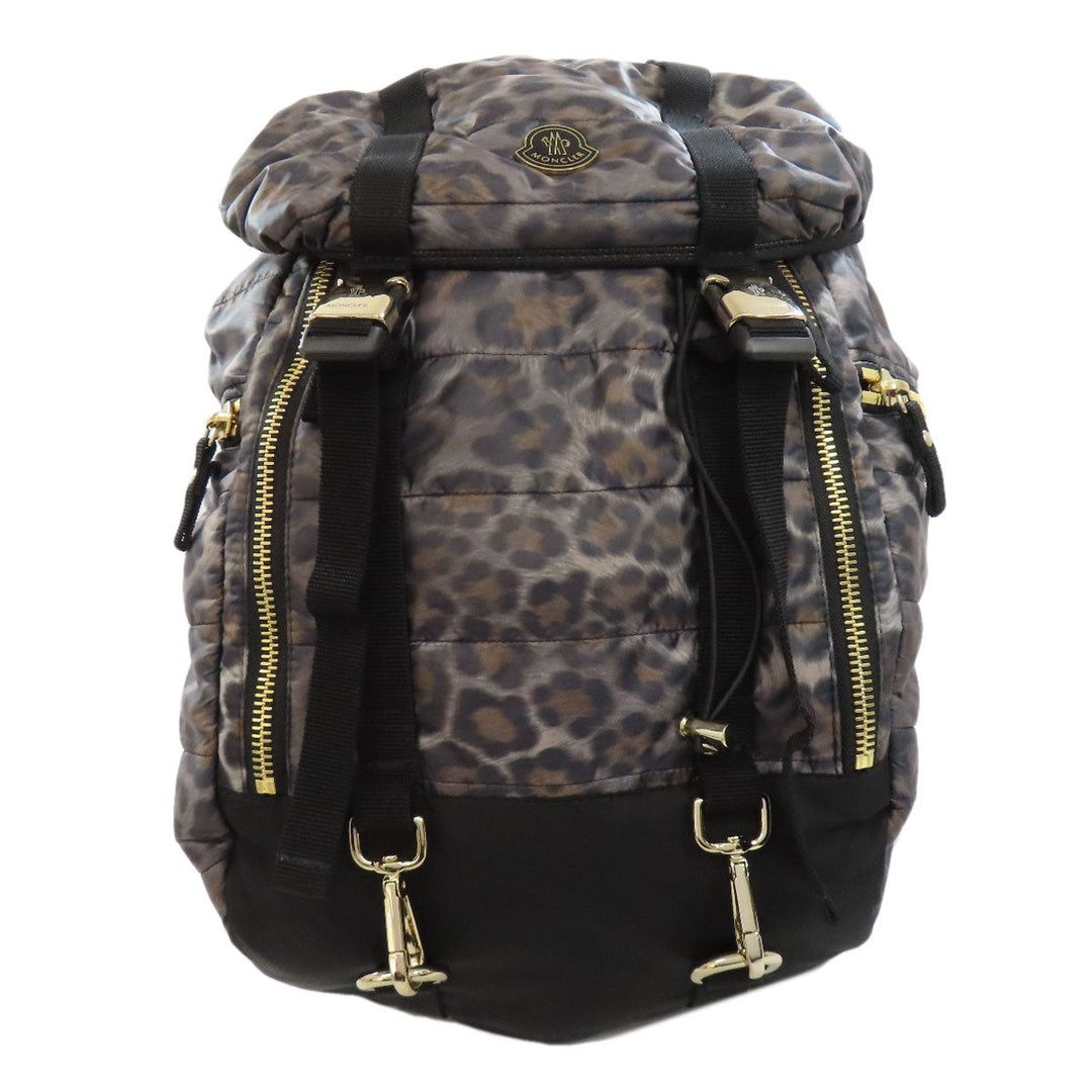 MONCLER Backpack Nylon gray Leopard Pattern Women Used Authentic