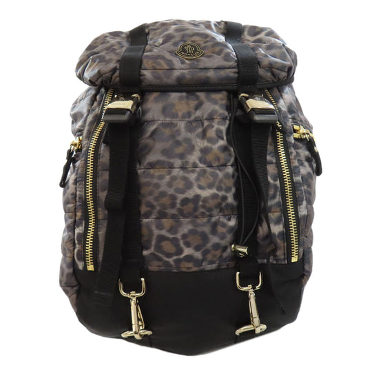 MONCLER Backpack Nylon gray Leopard Pattern Women Used Authentic