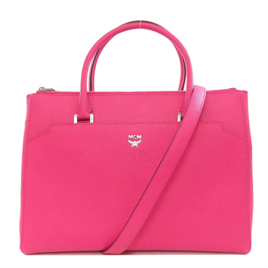 MCM Tote Bag leather pink logo 2WAY Women Used Authentic
