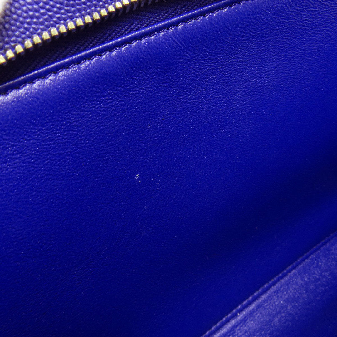 CHANEL Shoulder Bag Caviar skin blue COCO Mark Gold Metal Women Used Authentic