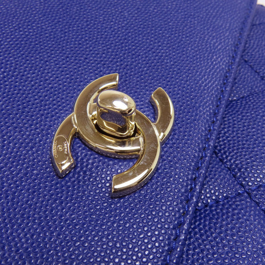 CHANEL Shoulder Bag Caviar skin blue COCO Mark Gold Metal Women Used Authentic