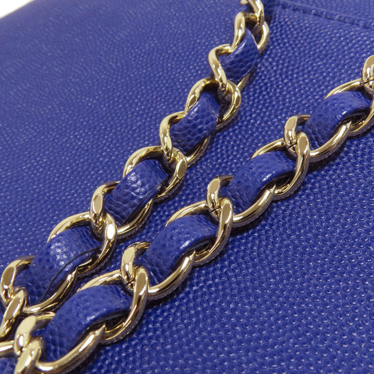 CHANEL Shoulder Bag Caviar skin blue COCO Mark Gold Metal Women Used Authentic