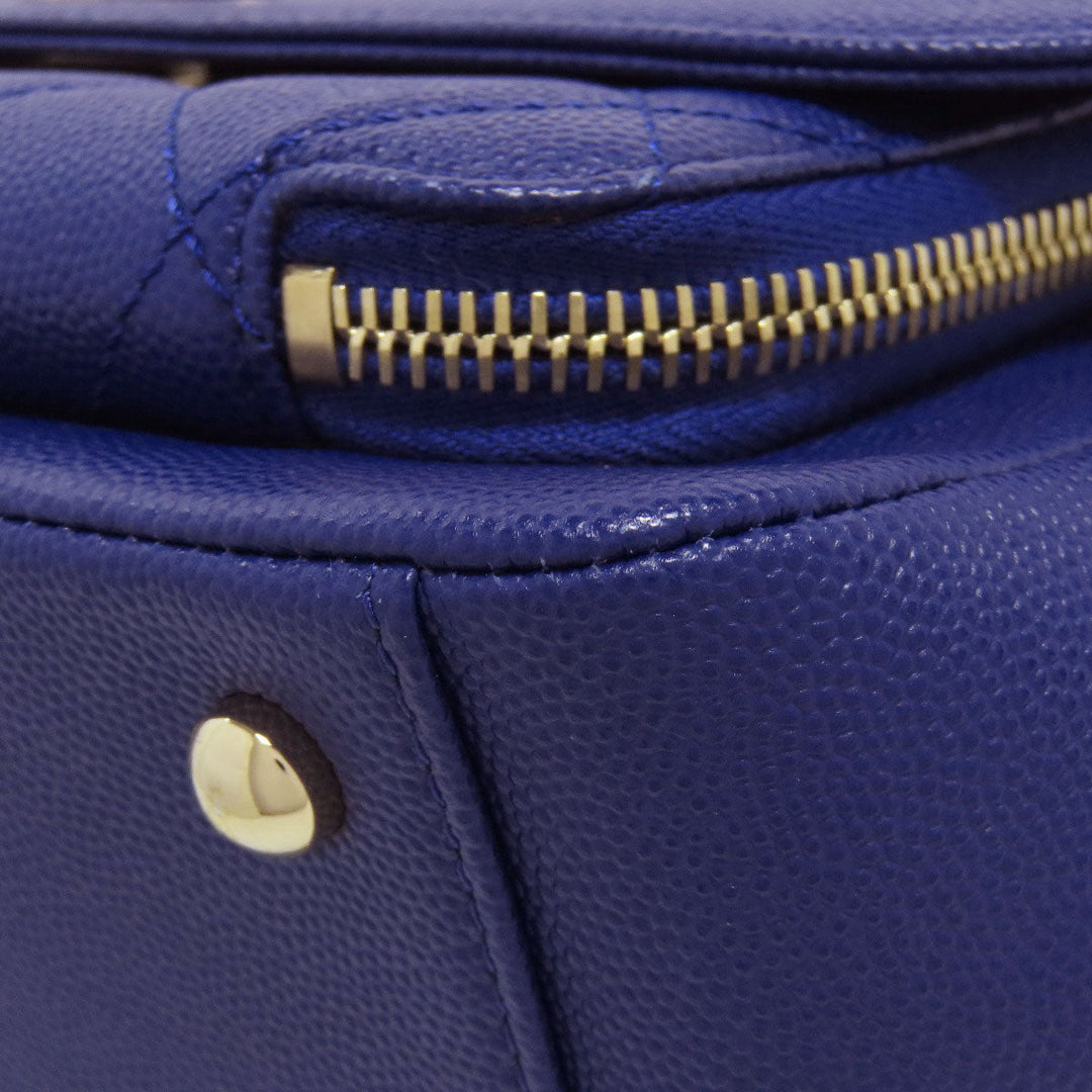 CHANEL Shoulder Bag Caviar skin blue COCO Mark Gold Metal Women Used Authentic