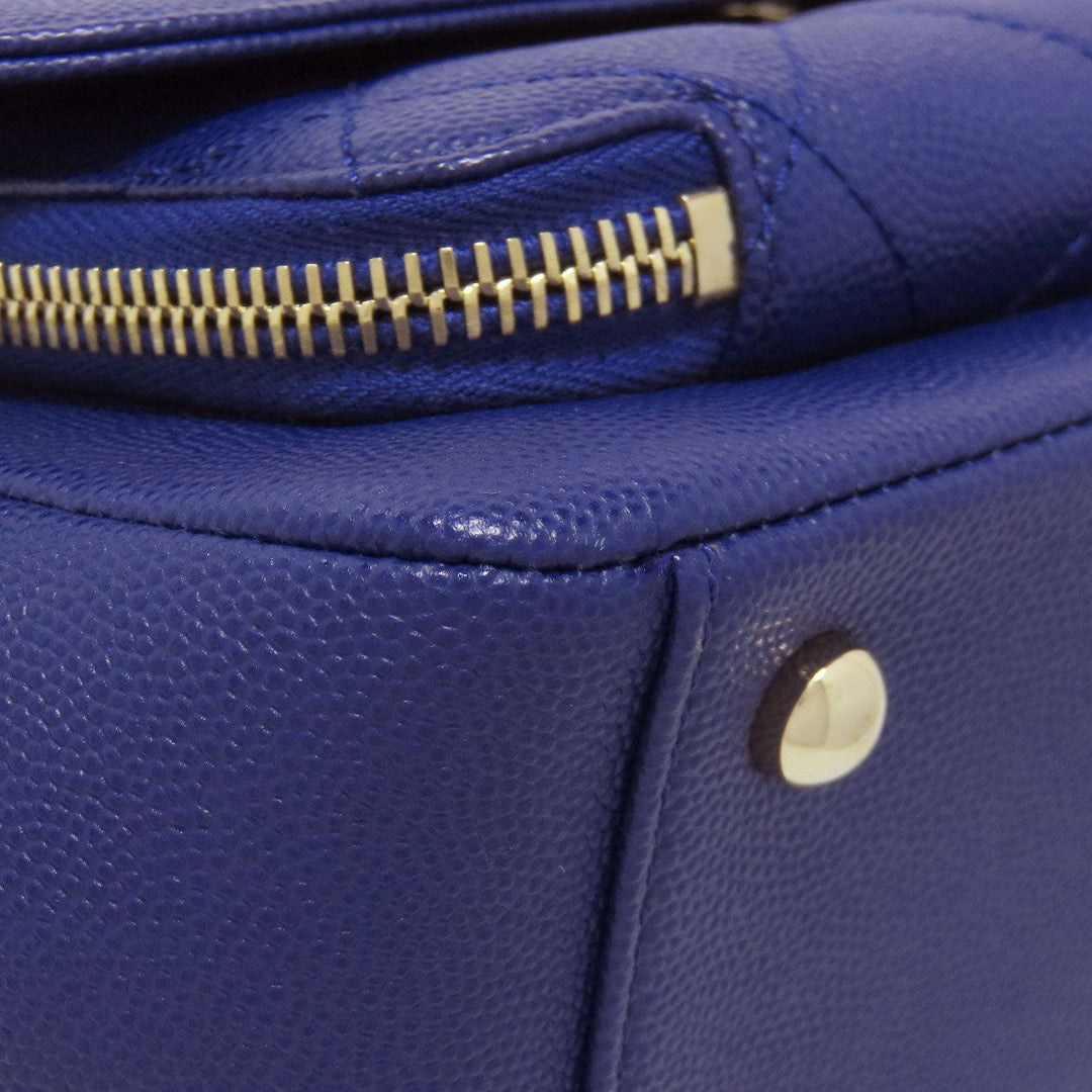 CHANEL Shoulder Bag Caviar skin blue COCO Mark Gold Metal Women Used Authentic