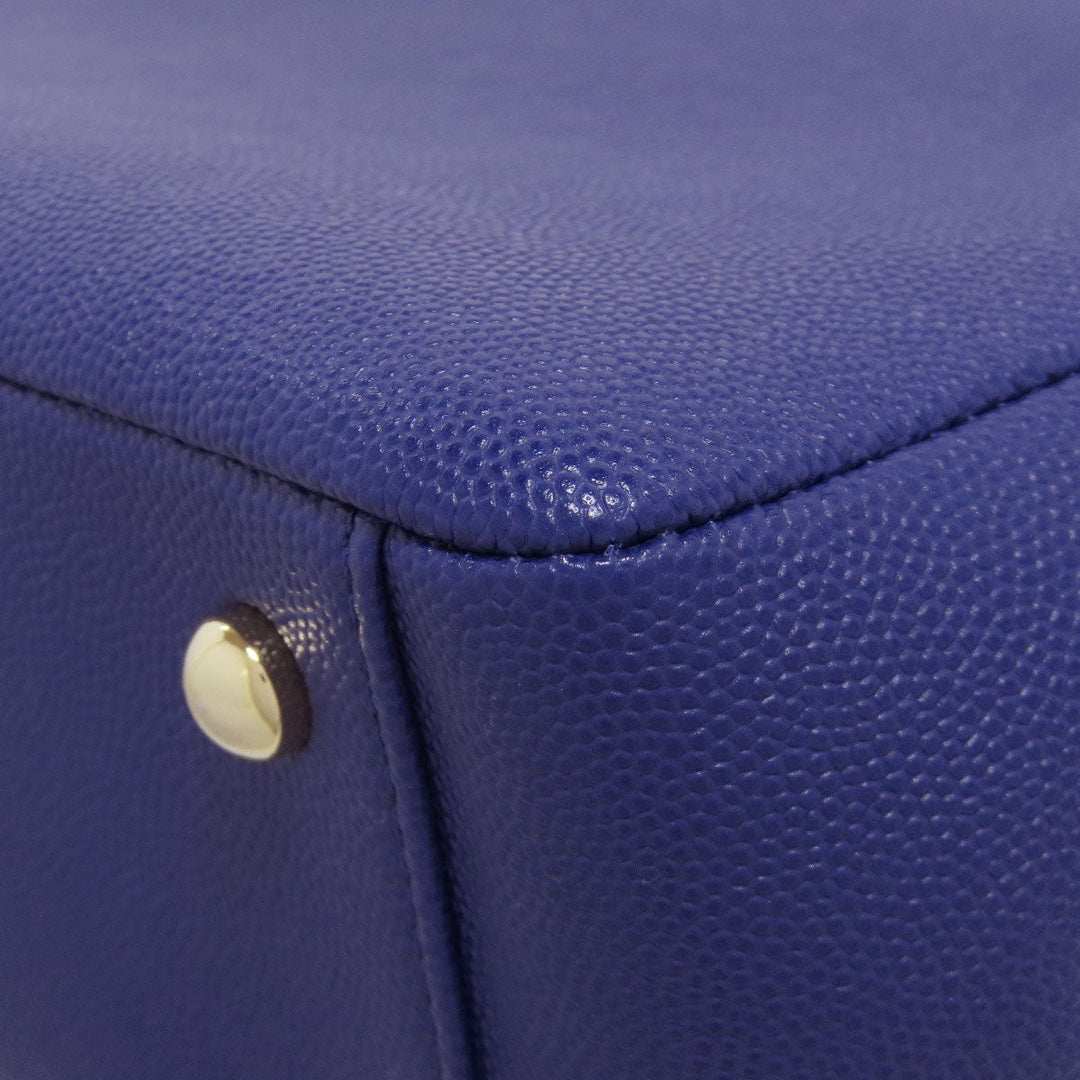 CHANEL Shoulder Bag Caviar skin blue COCO Mark Gold Metal Women Used Authentic