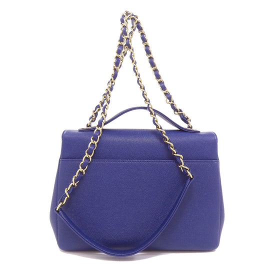 CHANEL Shoulder Bag Caviar skin blue COCO Mark Gold Metal Women Used Authentic