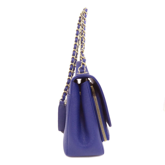 CHANEL Shoulder Bag Caviar skin blue COCO Mark Gold Metal Women Used Authentic