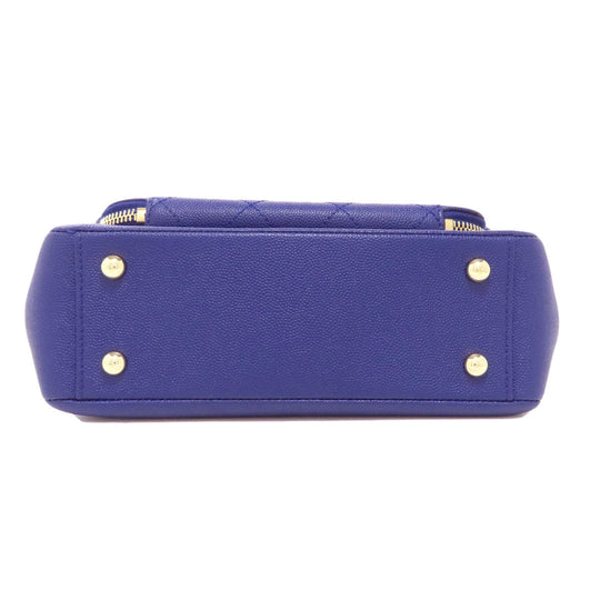 CHANEL Shoulder Bag Caviar skin blue COCO Mark Gold Metal Women Used Authentic