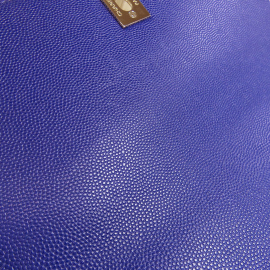 CHANEL Shoulder Bag Caviar skin blue COCO Mark Gold Metal Women Used Authentic