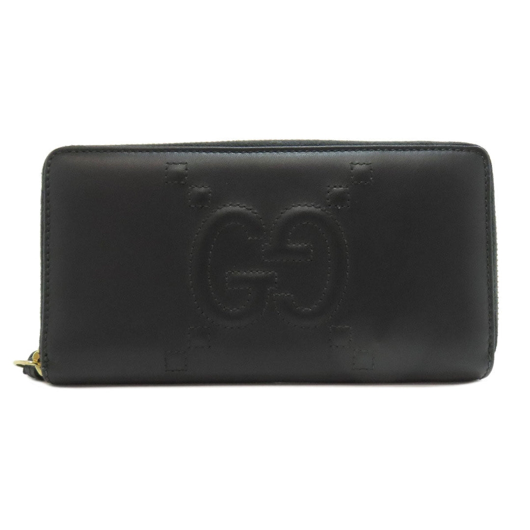 GUCCI Long Wallet Purse 453393 leather black Jumbo GG Women Used Authentic