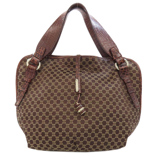 CELINE Tote Bag Nylon, Leather Brown Macadam Pattern Women Used Authentic