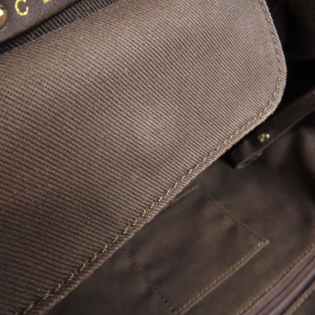 CELINE Tote Bag Nylon, Leather Brown Macadam Pattern Women Used Authentic