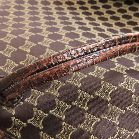 CELINE Tote Bag Nylon, Leather Brown Macadam Pattern Women Used Authentic