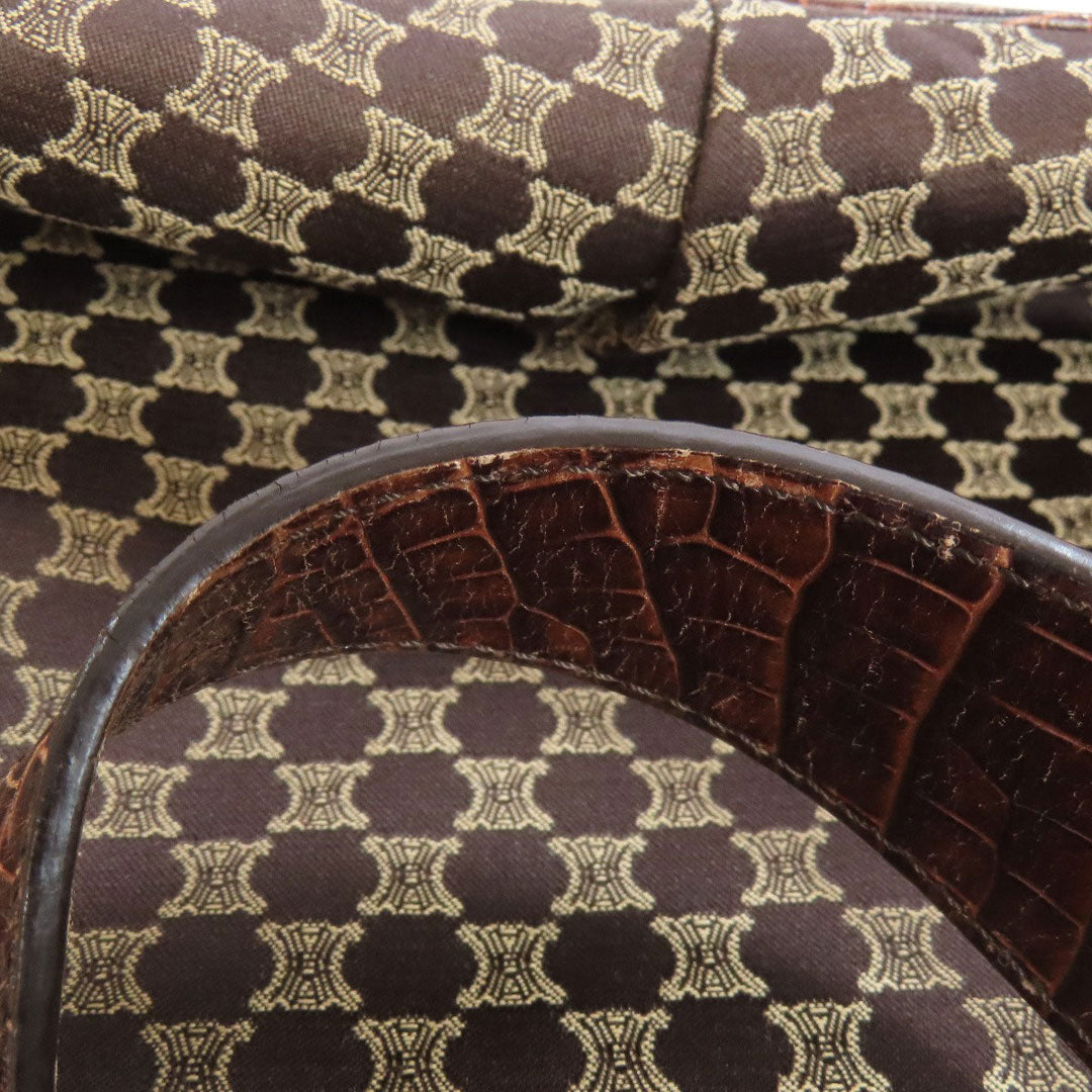 CELINE Tote Bag Nylon, Leather Brown Macadam Pattern Women Used Authentic