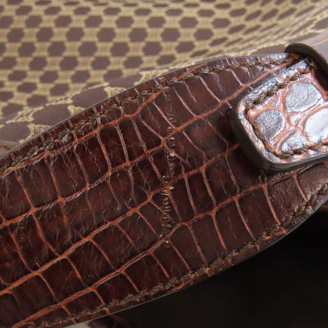 CELINE Tote Bag Nylon, Leather Brown Macadam Pattern Women Used Authentic