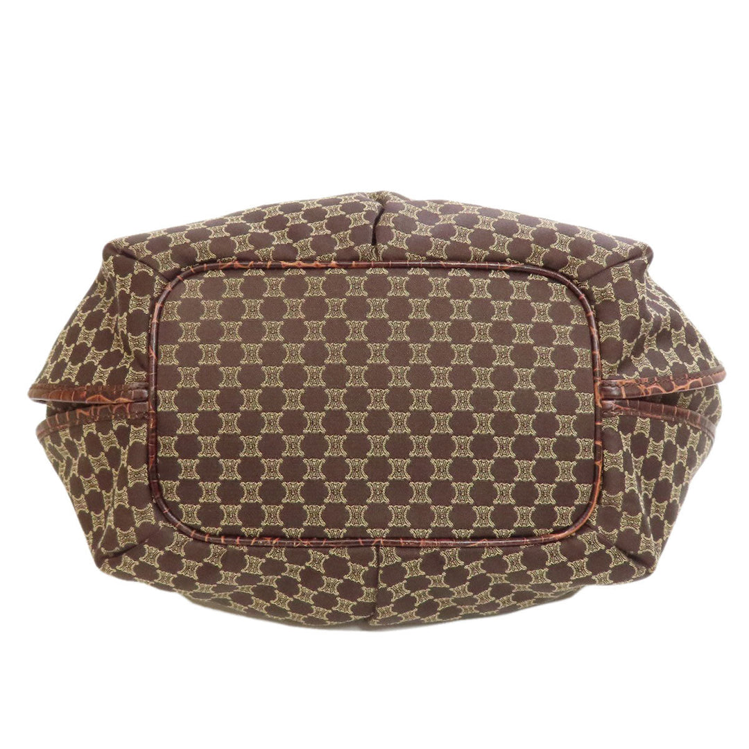 CELINE Tote Bag Nylon, Leather Brown Macadam Pattern Women Used Authentic