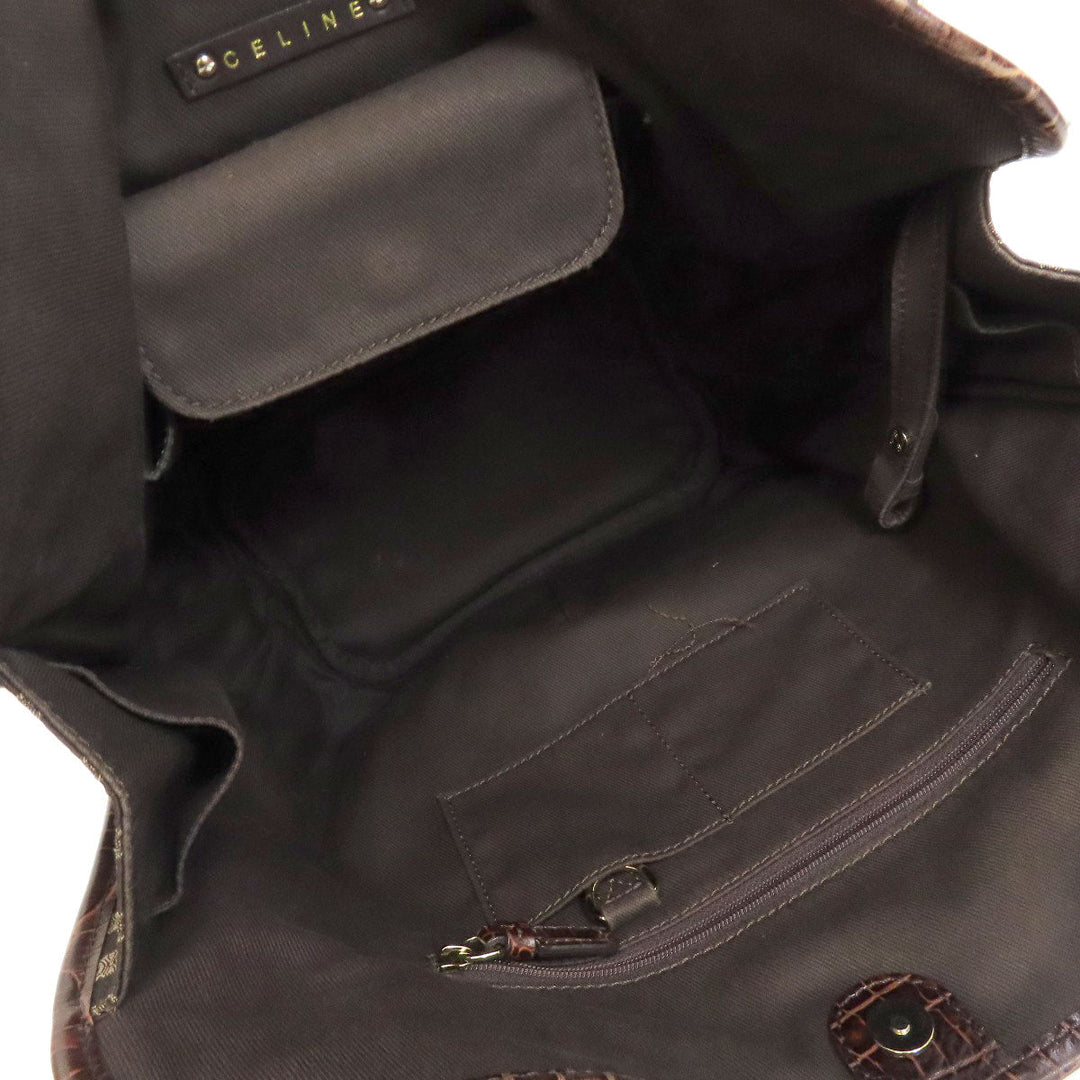 CELINE Tote Bag Nylon, Leather Brown Macadam Pattern Women Used Authentic