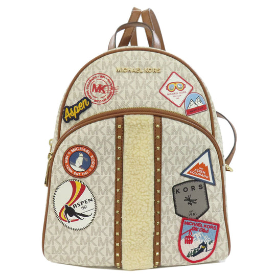 MICHAEL KORS Backpack PVC white MK Signature ASPEN ABBEY MEDIUM Women Used Authentic