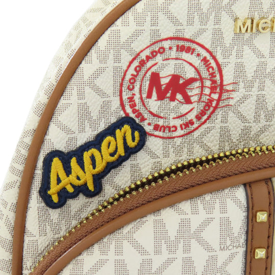 MICHAEL KORS Backpack PVC white MK Signature ASPEN ABBEY MEDIUM Women Used Authentic